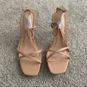 Square toe heels nude